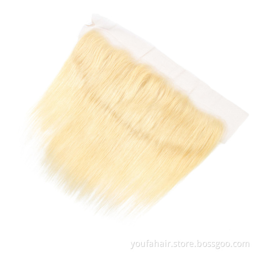 Wholesale OEM Blonde Color Brazilian Virgin Human Straight Hair Transparent Lace Frontal 613 13x4 Swiss Lace Front with Bundles
